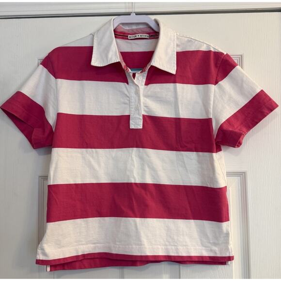 Alice + Olivia Tops - Alice + Olivia Treva Boxy Polo Shirt Sz LG Pink & White Preppy Coastal College